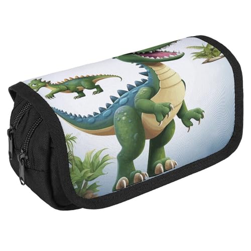 Federmäppchen mit Cartoon-Dinosaurier-Bildern, großes Fassungsvermögen, niedliches Stifteetui mit 3 Fächern, Bürobedarf, große Bleistifttasche mit Reißverschluss, Stoffstifttasche für Erwachsene von GHENBLT