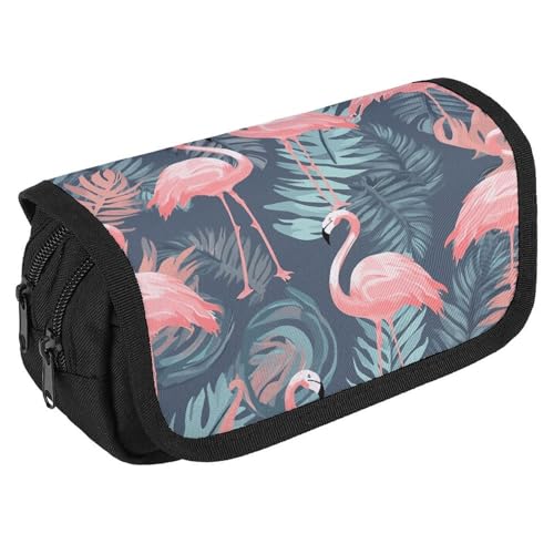Federmäppchen mit Flamingo-Palmenblättern, großes Fassungsvermögen, niedliches Stifteetui mit 3 Fächern, Bürobedarf, großes Federmäppchen mit Reißverschluss, Stoffstifttasche für Erwachsene, tragbare Federmäppchen mit Flamingo-Palmenblättern, großes Fassungsvermögen, niedliches Stifteetui mit 3 Fächern, Bürobedarf, großes Federmäppchen mit Reißverschluss, Stoffstifttasche für Erwachsene, tragbare von GHENBLT