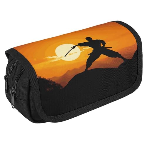 Federmäppchen mit Karate-Silhouette, großes Fassungsvermögen, niedliches Stifteetui mit 3 Fächern, Bürobedarf, große Bleistifttasche mit Reißverschluss, Stoffstifttasche für Erwachsene, tragbare von GHENBLT