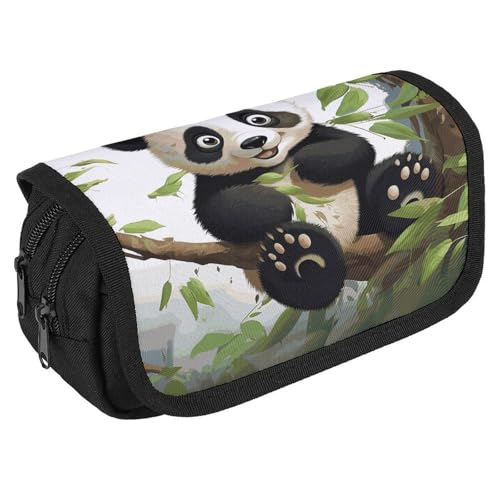 Federmäppchen mit Panda-Motiv auf dem Baumzweig, Organizer, großes Fassungsvermögen, niedliches Stifteetui mit 3 Fächern, Bürobedarf, großes Federmäppchen mit Reißverschluss, Stoffstifttasche für von GHENBLT