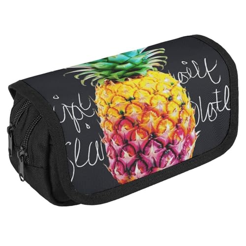 Federmäppchen mit buntem Obst-Ananas-Design, großes Fassungsvermögen, niedliches Stifteetui mit 3 Fächern, Bürobedarf, großes Federmäppchen mit Reißverschluss, Stoffstifttasche für Erwachsene von GHENBLT