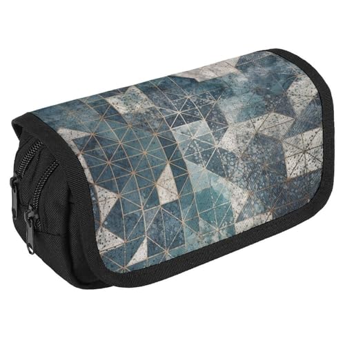 Federmäppchen mit geometrischem Muster, großes Fassungsvermögen, niedliches Stifteetui mit 3 Fächern, Bürobedarf, große Bleistifttasche mit Reißverschluss, Stoffstifttasche für Erwachsene, tragbare von GHENBLT