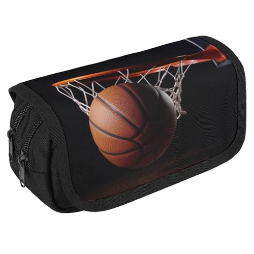 GHENBLT Basketball-Federmäppchen, Organizer, großes Fassungsvermögen, niedliches Stifteetui mit 3 Fächern, Bürobedarf, großes Federmäppchen mit Reißverschluss, Stoffstifttasche für Erwachsene von GHENBLT