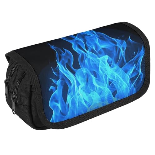 GHENBLT Blue Flame Federmäppchen, Organizer, großes Fassungsvermögen, niedliches Stifteetui mit 3 Fächern, Bürobedarf, große Bleistifttasche mit Reißverschluss, Stoffstifttasche für Erwachsene von GHENBLT