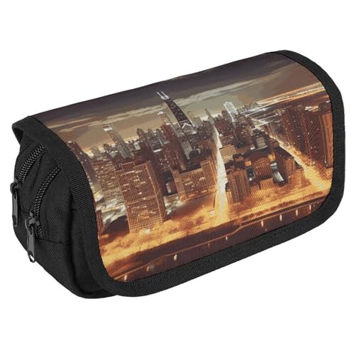 GHENBLT Chicago City Federmäppchen, Organizer, großes Fassungsvermögen, niedliches Stifteetui mit 3 Fächern, Bürobedarf, großes Federmäppchen mit Reißverschluss, Stoffstifttasche für Erwachsene GHENBLT Chicago City Federmäppchen, Organizer, großes Fassungsvermögen, niedliches Stifteetui mit 3 Fächern, Bürobedarf, großes Federmäppchen mit Reißverschluss, Stoffstifttasche für Erwachsene von GHENBLT