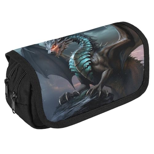 GHENBLT Cool Dragon Federmäppchen, Organizer, großes Fassungsvermögen, niedliches Stifteetui mit 3 Fächern, Bürobedarf, große Bleistifttasche mit Reißverschluss, Stoffstifttasche für Erwachsene GHENBLT Cool Dragon Federmäppchen, Organizer, großes Fassungsvermögen, niedliches Stifteetui mit 3 Fächern, Bürobedarf, große Bleistifttasche mit Reißverschluss, Stoffstifttasche für Erwachsene von GHENBLT