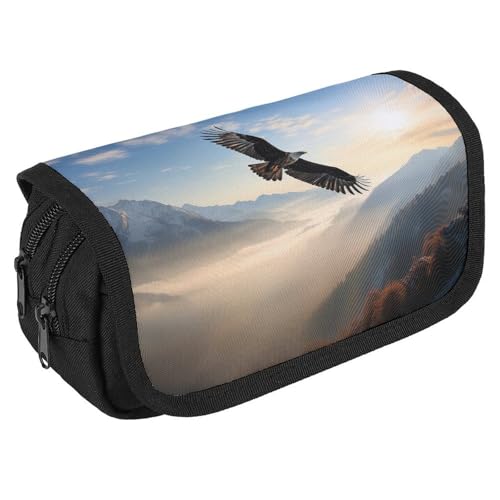GHENBLT Eagle Mountains Federmäppchen, Organizer, großes Fassungsvermögen, niedliches Stifteetui mit 3 Fächern, Bürobedarf, großes Federmäppchen mit Reißverschluss, Stoffstifttasche für Erwachsene von GHENBLT