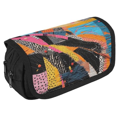 GHENBLT Ein buntes Stepp-Federmäppchen, Organizer, großes Fassungsvermögen, niedliches Stifteetui mit 3 Fächern, Bürobedarf, großes Federmäppchen mit Reißverschluss, Stoffstifttasche für Erwachsene von GHENBLT
