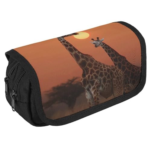 GHENBLT Federmäppchen mit Giraffe bei Sonnenuntergang, großes Fassungsvermögen, niedliches Stifteetui mit 3 Fächern, Bürobedarf, große Bleistifttasche mit Reißverschluss, Stoffstifttasche für GHENBLT Federmäppchen mit Giraffe bei Sonnenuntergang, großes Fassungsvermögen, niedliches Stifteetui mit 3 Fächern, Bürobedarf, große Bleistifttasche mit Reißverschluss, Stoffstifttasche für von GHENBLT