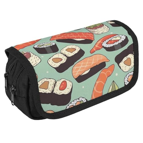GHENBLT Federmäppchen mit Sushi-Lebensmittelmuster, großes Fassungsvermögen, niedliches Stifteetui mit 3 Fächern, Bürobedarf, große Bleistifttasche mit Reißverschluss, Stoffstifttasche für Erwachsene GHENBLT Federmäppchen mit Sushi-Lebensmittelmuster, großes Fassungsvermögen, niedliches Stifteetui mit 3 Fächern, Bürobedarf, große Bleistifttasche mit Reißverschluss, Stoffstifttasche für Erwachsene von GHENBLT