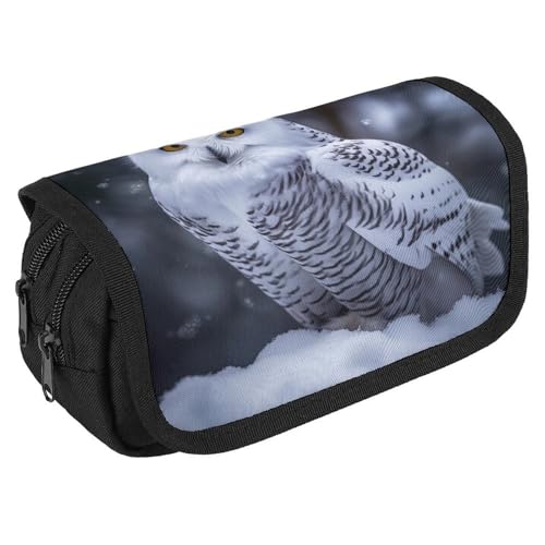 GHENBLT Federmäppchen mit arktischem Eulen-Design, großes Fassungsvermögen, niedliches Stifteetui mit 3 Fächern, Bürobedarf, große Bleistifttasche mit Reißverschluss, Stoffstifttasche für Erwachsene von GHENBLT