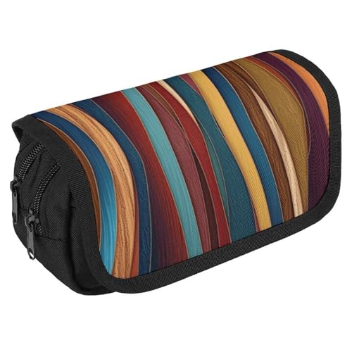 GHENBLT Federmäppchen mit bunten Streifen, großes Fassungsvermögen, niedliches Stifteetui mit 3 Fächern, Bürobedarf, große Bleistifttasche mit Reißverschluss, Stoffstifttasche für Erwachsene, tragbare von GHENBLT