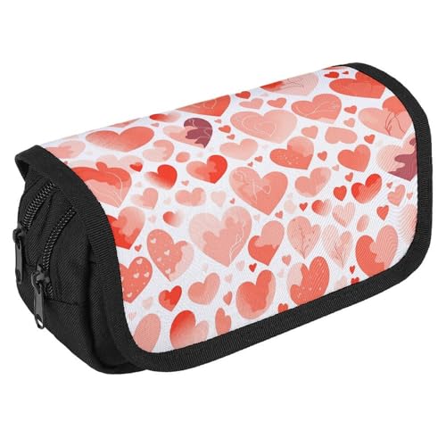 GHENBLT Handgezeichnetes Herz-Federmäppchen, Organizer, großes Fassungsvermögen, niedliches Stifteetui mit 3 Fächern, Bürobedarf, großes Federmäppchen mit Reißverschluss, Stoffstifttasche für GHENBLT Handgezeichnetes Herz-Federmäppchen, Organizer, großes Fassungsvermögen, niedliches Stifteetui mit 3 Fächern, Bürobedarf, großes Federmäppchen mit Reißverschluss, Stoffstifttasche für von GHENBLT