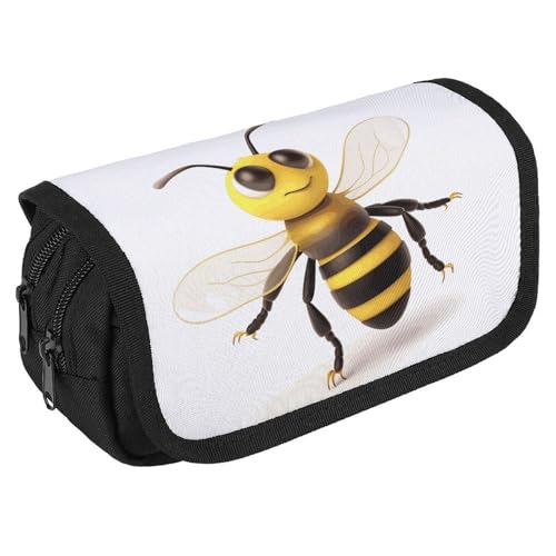 GHENBLT Honey Bee Federmäppchen, Organizer, großes Fassungsvermögen, niedliches Stifteetui mit 3 Fächern, Bürobedarf, große Bleistifttasche mit Reißverschluss, Stoffstifttasche für Erwachsene von GHENBLT