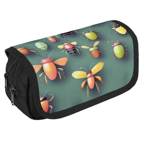GHENBLT Insect Atlas Federmäppchen, Organizer, großes Fassungsvermögen, niedliches Stifteetui mit 3 Fächern, Bürobedarf, große Bleistifttasche mit Reißverschluss, Stoffstifttasche für Erwachsene von GHENBLT