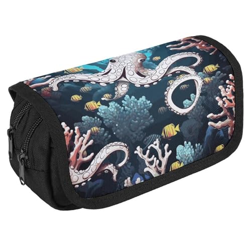 GHENBLT Marine Life Federmäppchen, Organizer, großes Fassungsvermögen, niedliches Stifteetui mit 3 Fächern, Bürobedarf, große Bleistifttasche mit Reißverschluss, Stoffstifttasche für Erwachsene von GHENBLT
