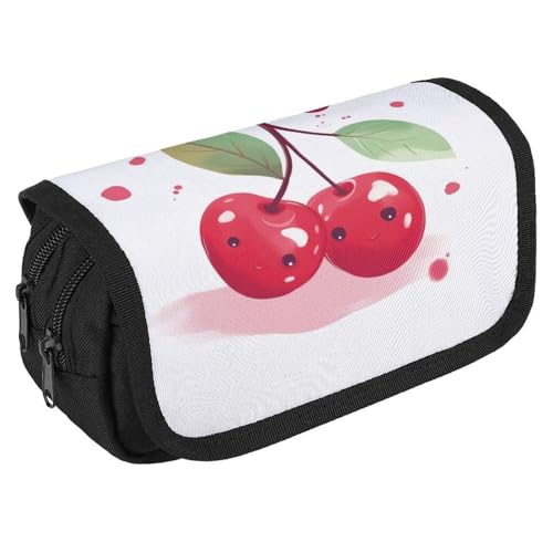 GHENBLT Niedliches Kirsch-Federmäppchen, Organizer, großes Fassungsvermögen, niedliches Stifteetui mit 3 Fächern, Bürobedarf, großes Federmäppchen mit Reißverschluss, Stoffstifttasche für Erwachsene von GHENBLT