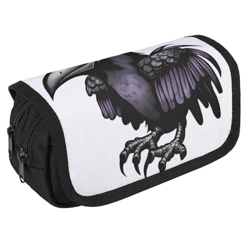 GHENBLT Ravens Federmäppchen, Organizer, großes Fassungsvermögen, niedliches Stifteetui mit 3 Fächern, Bürobedarf, großes Federmäppchen mit Reißverschluss, Stoffstifttasche für Erwachsene, tragbare von GHENBLT