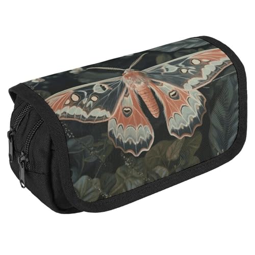 GHENBLT Schönes Motten-Federmäppchen, Organizer, großes Fassungsvermögen, niedliches Stifteetui mit 3 Fächern, Bürobedarf, großes Federmäppchen mit Reißverschluss, Stoffstifttasche für Erwachsene von GHENBLT