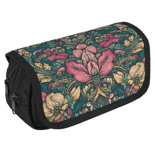 GHENBLT Schönes buntes Federmäppchen, Organizer, großes Fassungsvermögen, niedliches Stifteetui mit 3 Fächern, Bürobedarf, großes Federmäppchen mit Reißverschluss, Stoffstifttasche für Erwachsene von GHENBLT