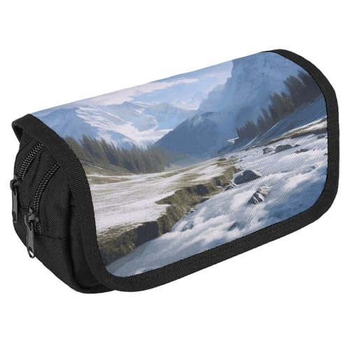 GHENBLT Snowy Mountains Federmäppchen, Organizer, großes Fassungsvermögen, niedliches Stifteetui mit 3 Fächern, Bürobedarf, großes Federmäppchen mit Reißverschluss, Stoffstifttasche für Erwachsene von GHENBLT