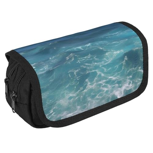 GHENBLT The Deep Blue Sea Federmäppchen, Organizer, großes Fassungsvermögen, niedliches Stifteetui mit 3 Fächern, Bürobedarf, großes Federmäppchen mit Reißverschluss, Stoffstifttasche für Erwachsene von GHENBLT