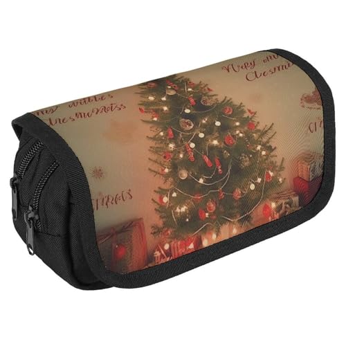 GHENBLT Weihnachtsbaum-Federmäppchen, Organizer, großes Fassungsvermögen, niedliches Stifteetui mit 3 Fächern, Bürobedarf, großes Federmäppchen mit Reißverschluss, Stoffstifttasche für Erwachsene von GHENBLT