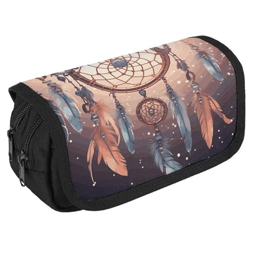 Indianer-Federmäppchen, Traumfänger-Federmäppchen, Organizer, großes Fassungsvermögen, niedliches Stifteetui mit 3 Fächern, Bürobedarf, großes Federmäppchen mit Reißverschluss, Stoffstifttasche für von GHENBLT