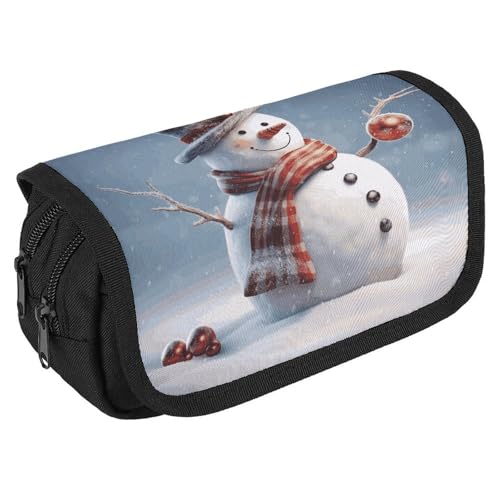 Lustiges Federmäppchen mit Schneemann-Motiv, großes Fassungsvermögen, niedliches Stifteetui mit 3 Fächern, Bürobedarf, große Bleistifttasche mit Reißverschluss, Stoffstifttasche für Erwachsene von GHENBLT