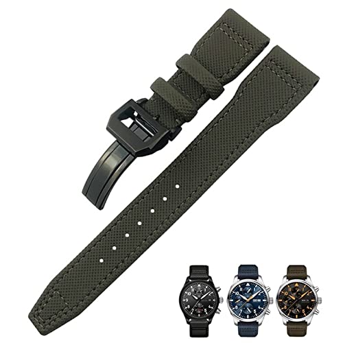 GHFHSG 20 mm, 21 mm, 22 mm, Nylonfaser-Lederarmband, passend für IWC IW377729 IW389001 Big Pilot Watch Grün Blau Schwarz Uhrenarmband (Farbe: Grün, Schwarz 1, Größe: 21 mm), 21 mm, Achat von GHFHSG