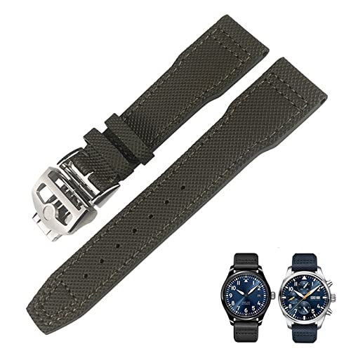 GHFHSG 20 mm, 21 mm, 22 mm, Nylonfaser-Lederarmband, passend für IWC IW377729 IW389001 Big Pilot Watch Grün Blau Schwarz Uhrenarmband (Farbe: kurz grün, Größe: 21 mm), 21 mm, Achat von GHFHSG