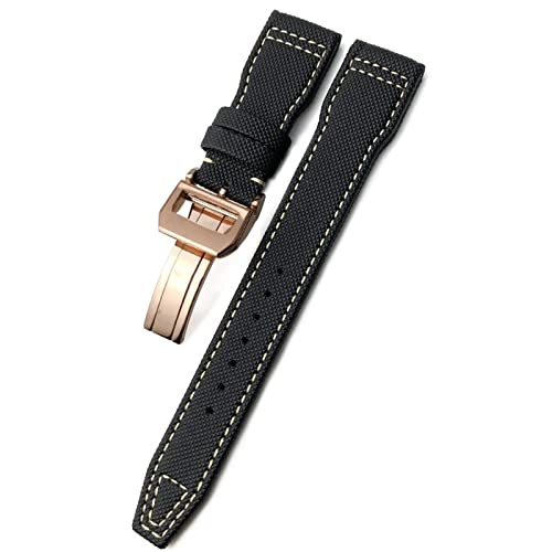 GHFHSG 20 mm, 21 mm, 22 mm, gewebtes Nylon-Uhrenarmband, Faltschnalle, Uhrenarmbänder passend für IWC Pilot Mark Portugieser Portofino Armband (Farbe: Schwarz / Weiß Rose, Größe: 22 mm), 22 mm, Achat von GHFHSG