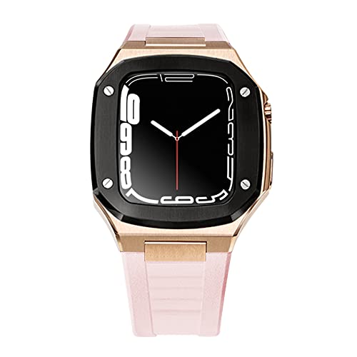 GHFHSG Gummi-Armband für Apple Watch 6, SE, 5, 4, 44 mm, Luxus-Modifikationsset für iWatch 8, 7, 41 mm, 45 mm, edle Metalllünette, Silikonband, 44MM, Achat von GHFHSG