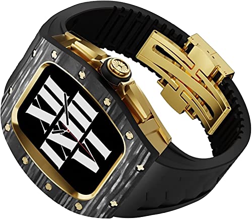 GHFHSG Karbonfaser-Lünette mit Titan-Uhrengehäuse und Fluorkautschuk-Band, für Apple Watch Serie 8, 7, 45 mm, luxuriöses Modifikationsset, für iWatch SE 6, 5, 4, 44 mm, For 44mm, Achat von GHFHSG