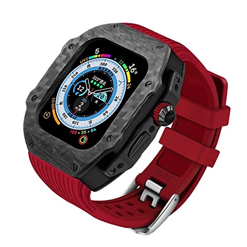 GHFHSG Karbonfaser-Schutzhülle für Apple Watch Ultra 49 mm, Luxus-Modifikationsset für iWatch 8, 7, 6, 5, 4, SE, 45 mm, 44 mm, Fluorkautschukband mit Werkzeug, 49 mm, Achat von GHFHSG