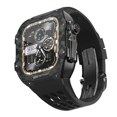 GHFHSG Luxuriöses Kohlefaser-Uhrenarmband, Retrofit-Set, Kohlefaser-Armband und Gummi-Uhrenarmband für Apple Watch 8, 7, 6, SE, 5, 4, Serie, 44/45 mm, Nachrüstung, Uhrenarmband, 44mm, Achat von GHFHSG