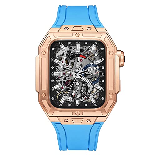 GHFHSG Luxuriöses Metall-Uhrengehäuse und Armband für Apple Watch Serie 8, 7, 45 mm, Edelstahlarmband, Gummi-Armband für iWatch 8, 7, 45 mm Serie, 45 mm, Achat von GHFHSG