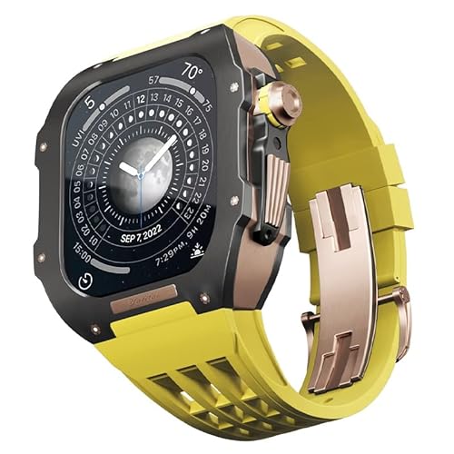GHFHSG Titan-Gehäuseband aus Gummi für Apple Watch Serie 7 8, Ersatzarmband, hochwertiges Silikonarmband, luxuriöses Uhrenarmband für iWatch 45 mm, 45 mm, Achat von GHFHSG