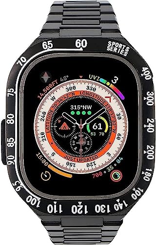 GHFHSG Uhrenarmband aus 316L-Edelstahl, für Apple Watch Ultra 49 mm, Herren-Stahllünette, Stoßfängergehäuse, integriertes Gliederarmband, Uhrenzubehör, für iWatch 8/7 Serie mit Werkzeug, For Apple von GHFHSG