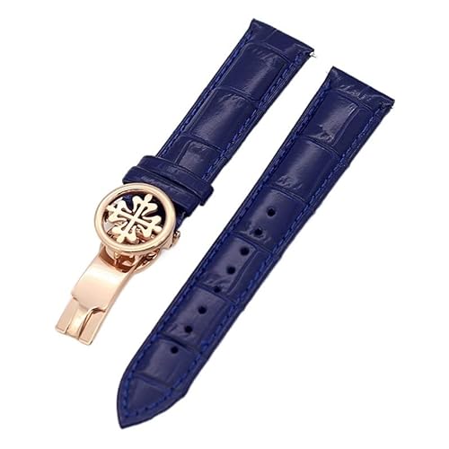 GHFHSG Uhrenarmband aus echtem Leder, 19 mm, 20 mm, 22 mm, Uhrenarmband für Patek Philippe Wath Armbänder mit Edelstahl-Faltschließe, für Herren und Damen, 19 mm, Achat von GHFHSG