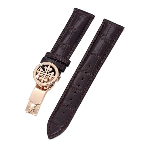 GHFHSG Uhrenarmband aus echtem Leder, 19 mm, 20 mm, 22 mm, Uhrenarmband für Patek Philippe Wath Armbänder mit Edelstahl-Faltschließe, für Herren und Damen, 19 mm, Achat von GHFHSG