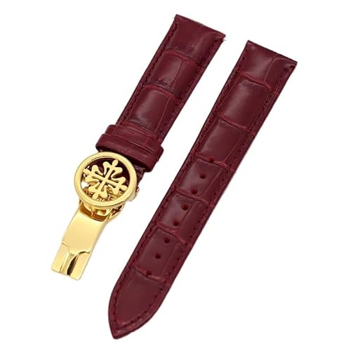 GHFHSG Uhrenarmband aus echtem Leder, 19 mm, 20 mm, 22 mm, Uhrenarmband für Patek Philippe Wath Armbänder mit Edelstahl-Faltschließe, für Herren und Damen, 19 mm, Achat von GHFHSG