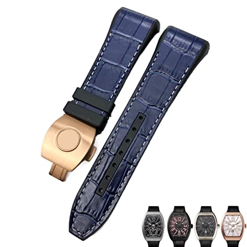 GHFHSG Uhrenarmband für Franck Muller, 28 mm, Rindsleder, Silikon, Nylon-Gummi, Faltschnalle, Uhrenarmbänder für Herren, 28mm, Achat von GHFHSG