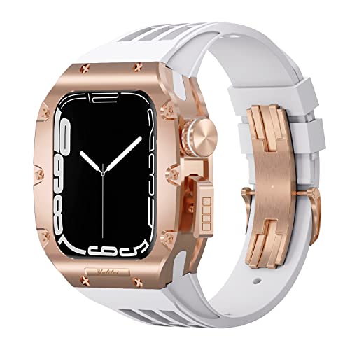 GHFHSG Uhrengehäuse aus Titanlegierung, für Apple Watch, 45 mm, 44 mm, Luxus-Mod-Kit, Fluoro-Gummi-Armband, für iWatch 8, 7, SE, 6, 5, 4, Modifikationsset, 44mm, Achat von GHFHSG