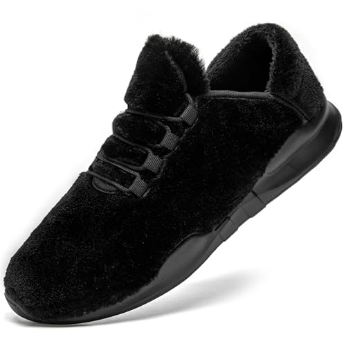 GHFKKB Hausschuhe Herren Plüsch Slippers Winter Wärme Pantoffeln Bequeme Gemischte Non-Slip im Innen- und Außenbereich-All black-44 von GHFKKB