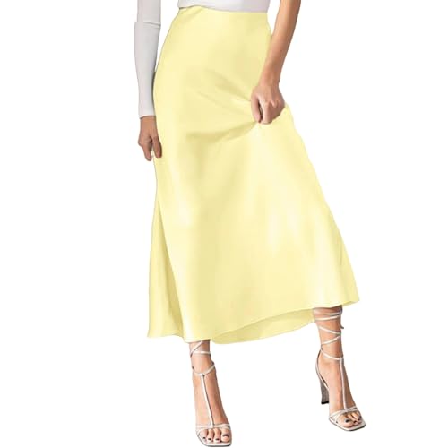GHFTCCF Rock Damen Frauen Satin Hohe Taille Versteckt Ausgestoßen Lässig EIN Linie Midi Rock-gelb-4xl GHFTCCF Rock Damen Frauen Satin Hohe Taille Versteckt Ausgestoßen Lässig EIN Linie Midi Rock-gelb-4xl von GHFTCCF