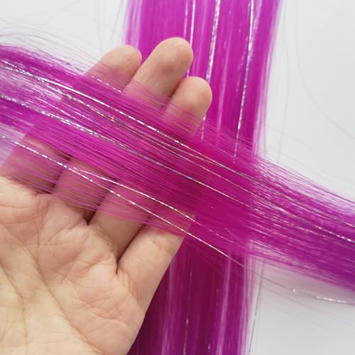 FederhaarverläNgerungs Set Farbige Clip-in-Haarverlängerungen, gemischte silberne Lametta, synthetisches 2-in-1-Haarteil, Urlaubsparty-Highlights for Frauen und Mädchen(12 pcs,TINSLE-A16_22INCHES) von GHHZML