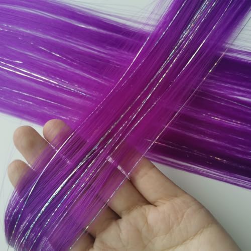 FederhaarverläNgerungs Set Farbige Clip-in-Haarverlängerungen, gemischte silberne Lametta, synthetisches 2-in-1-Haarteil, Urlaubsparty-Highlights for Frauen und Mädchen(12 pcs,TINSLE-A17_22INCHES) von GHHZML
