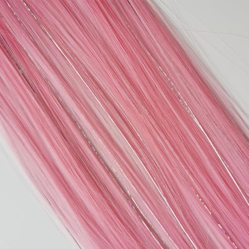 FederhaarverläNgerungs Set Farbige Clip-in-Haarverlängerungen, gemischte silberne Lametta, synthetisches 2-in-1-Haarteil, Urlaubsparty-Highlights for Frauen und Mädchen(12 pcs,TINSLE-A2_22INCHES) von GHHZML