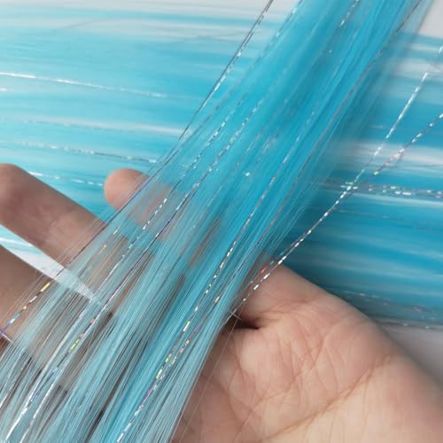 FederhaarverläNgerungs Set Farbige Clip-in-Haarverlängerungen, gemischte silberne Lametta, synthetisches 2-in-1-Haarteil, Urlaubsparty-Highlights for Frauen und Mädchen(12 pcs,TINSLE-A20_22INCHES) von GHHZML